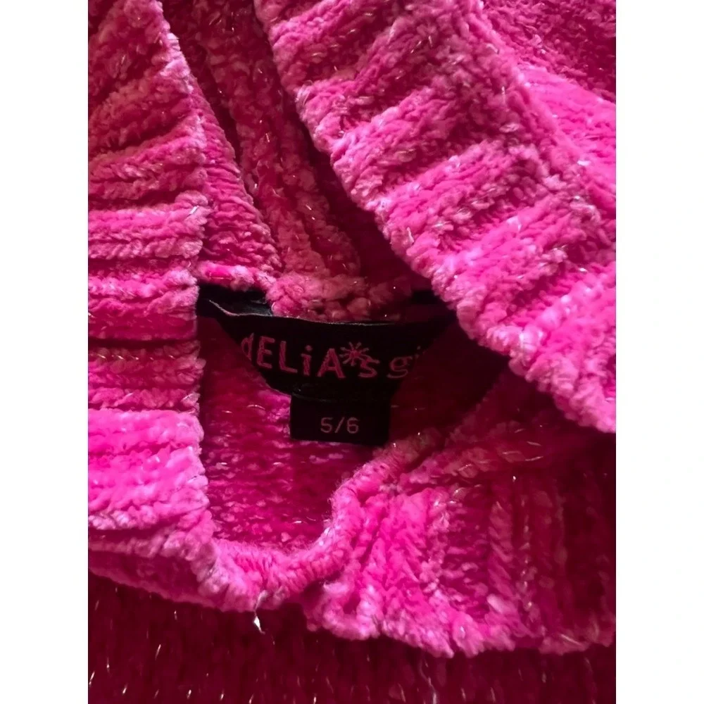 Delia's Girl Chenille Hoodie‎ Girls 5/6 Pink Cat Pocket Metallic Sparkle
